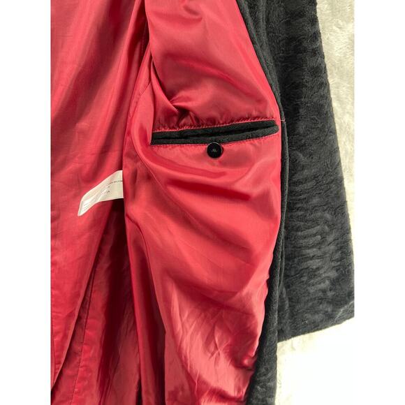 Giacca Gallery Black Textured Velvet Flocked Dress Coat Women’s L Red Lining - Picture 7 of 7